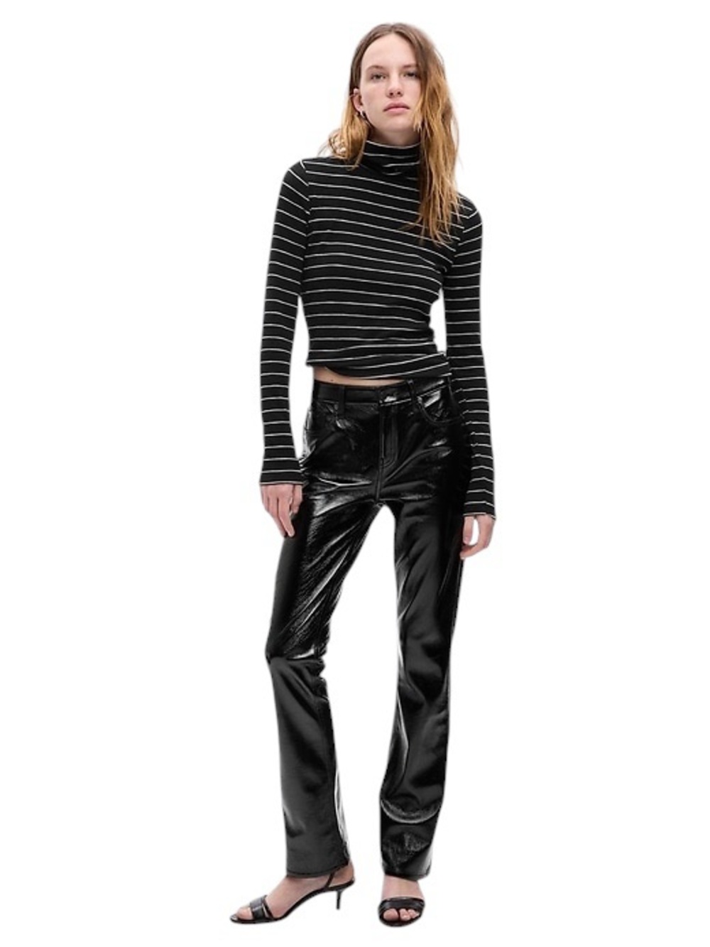 NWT GAP Black Mid Rise Vegan Patent Leather Baby Boot Pants